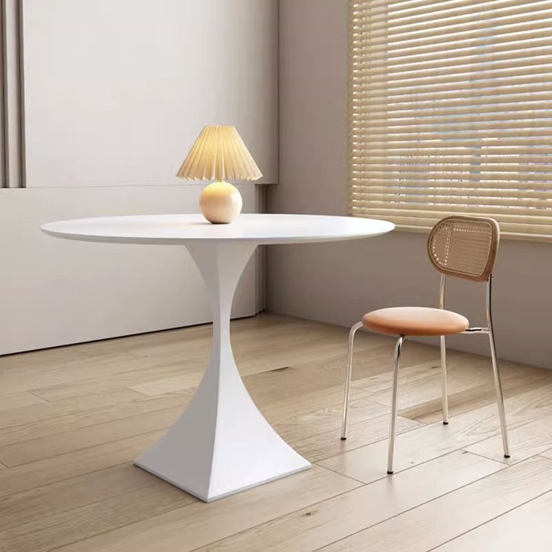 Modern Minimalist Round Dining Table with Ceramic Stone Slab and Carbon Steel Frame — Seats 2-8