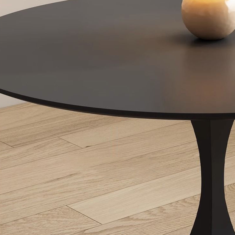Modern Minimalist Round Dining Table with Ceramic Stone Slab and Carbon Steel Frame — Seats 2-8