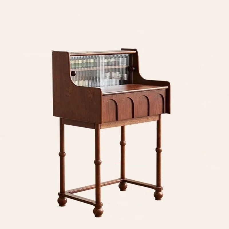 Traditional French-Style Rectangular Vanity Set with Pine & Ash Wood, Velvet Stool, 2-Tier Makeup Vanity – Bedroom