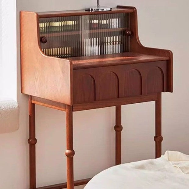 Traditional French-Style Rectangular Vanity Set with Pine & Ash Wood, Velvet Stool, 2-Tier Makeup Vanity – Bedroom