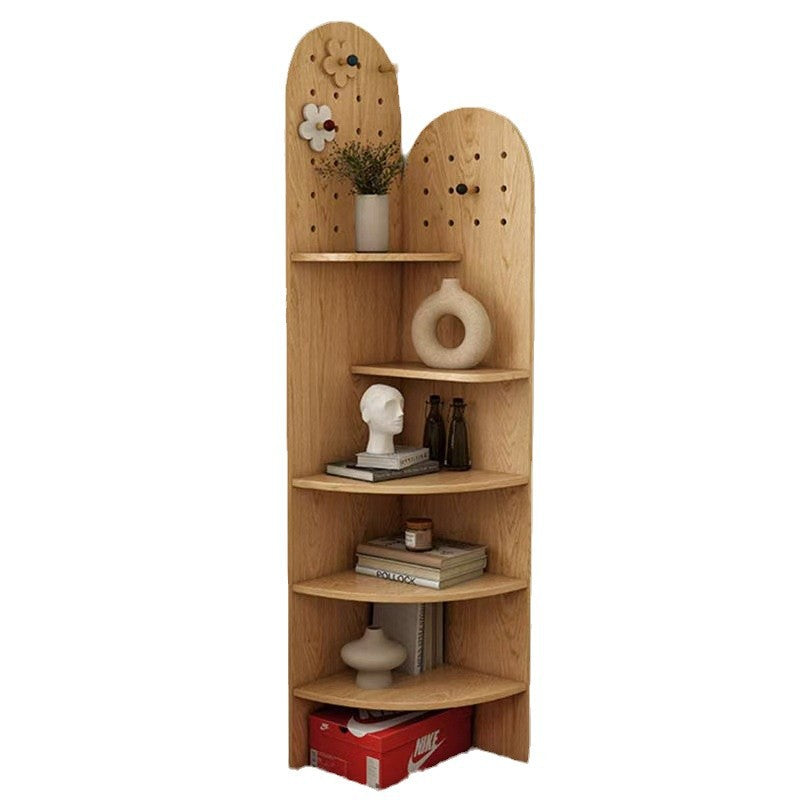 Modern Minimalist Fan-Shaped 5-Tier Corner Shelf Unit with E0-Grade Ecological Board for Living Room