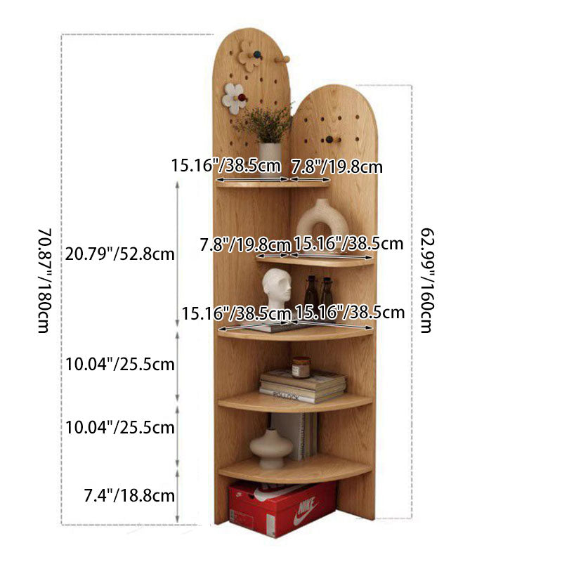 Modern Minimalist Fan-Shaped 5-Tier Corner Shelf Unit with E0-Grade Ecological Board for Living Room