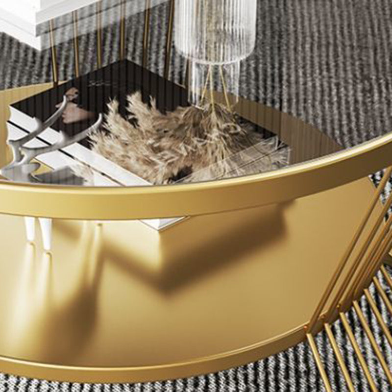 Modern Minimalist Round Tempered-Glass Coffee Table with Iron Frame, 2-Tier for Living Room