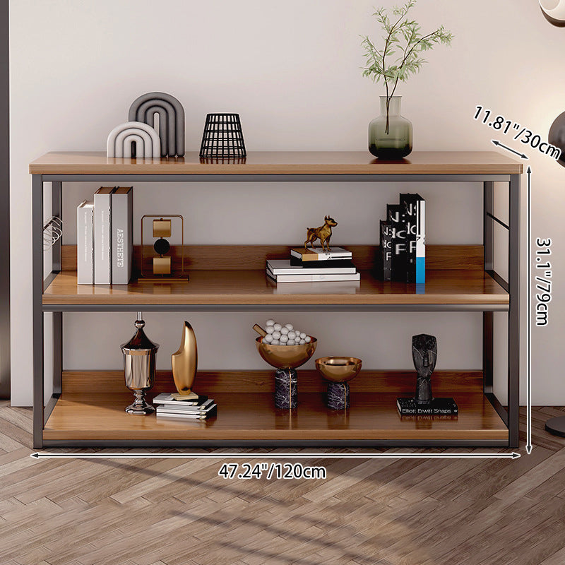 Modern Minimalist 3-Tier Rectangular Display Rack with Iron Frame and Particleboard Shelves for Living Room