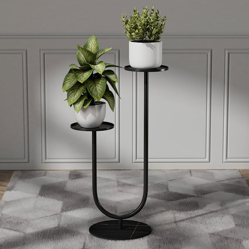 Nordic-Style Contemporary Round Iron Display Rack with Stone Slab, 2-Tier for Living Room