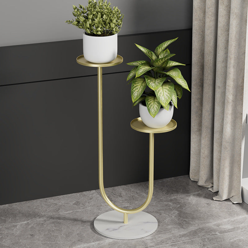 Nordic-Style Contemporary Round Iron Display Rack with Stone Slab, 2-Tier for Living Room
