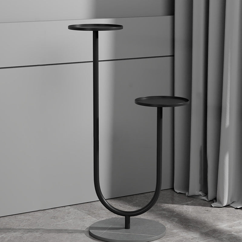 Nordic-Style Contemporary Round Iron Display Rack with Stone Slab, 2-Tier for Living Room