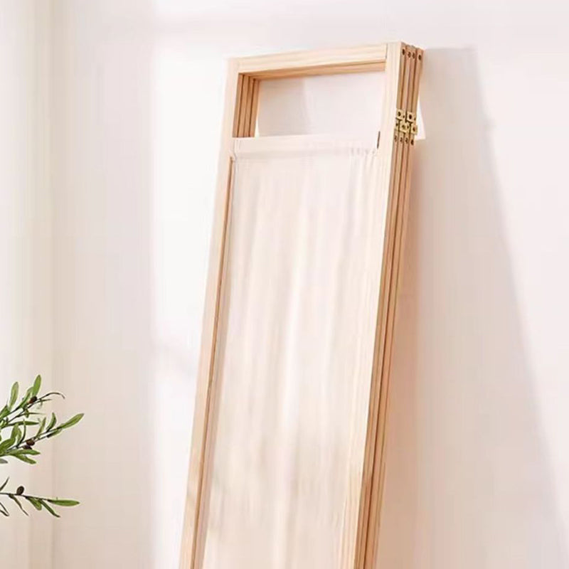 Sleek Modern Minimalist Rectangular Pine Wood Room Divider with Linen Panels for Living Room