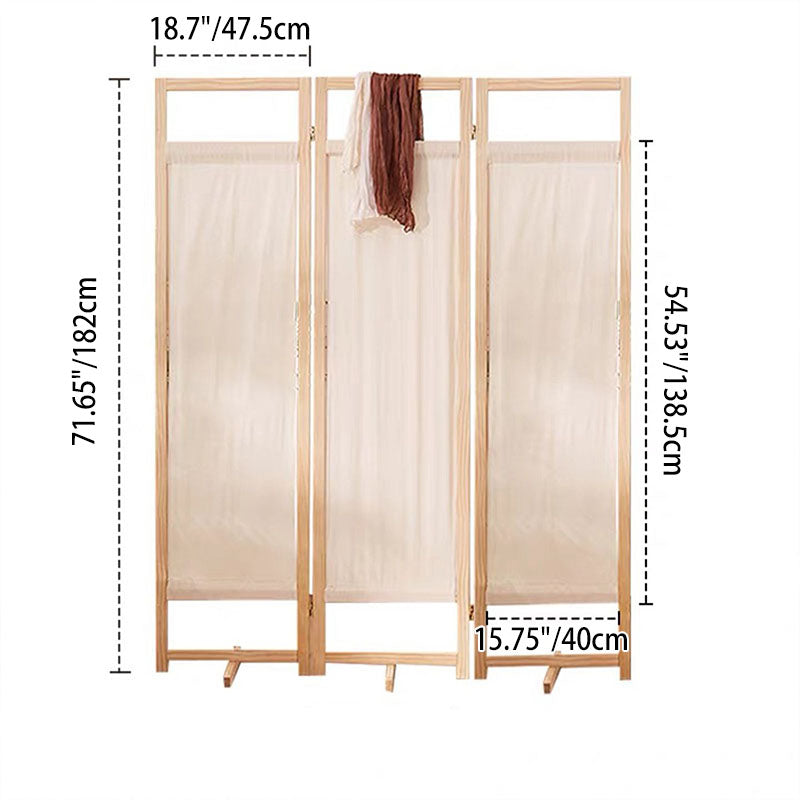 Sleek Modern Minimalist Rectangular Pine Wood Room Divider with Linen Panels for Living Room