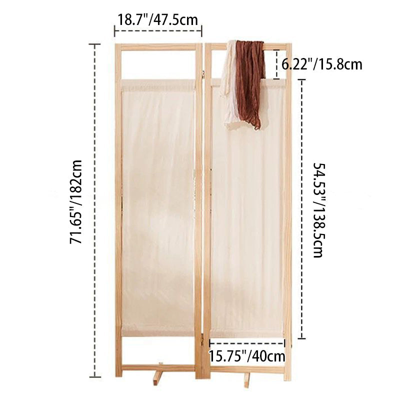 Sleek Modern Minimalist Rectangular Pine Wood Room Divider with Linen Panels for Living Room