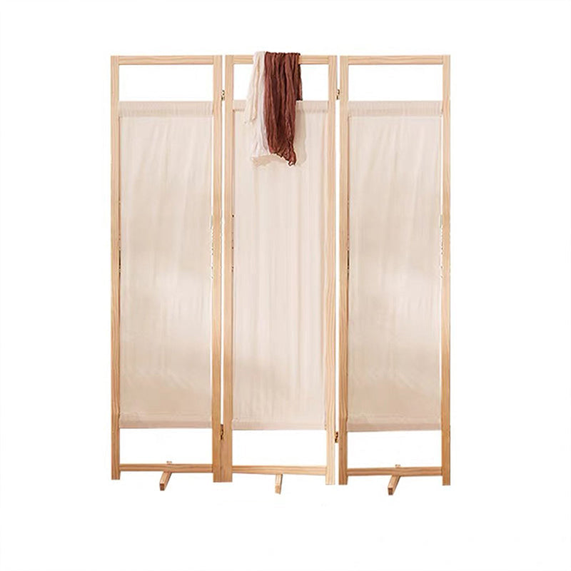 Sleek Modern Minimalist Rectangular Pine Wood Room Divider with Linen Panels for Living Room