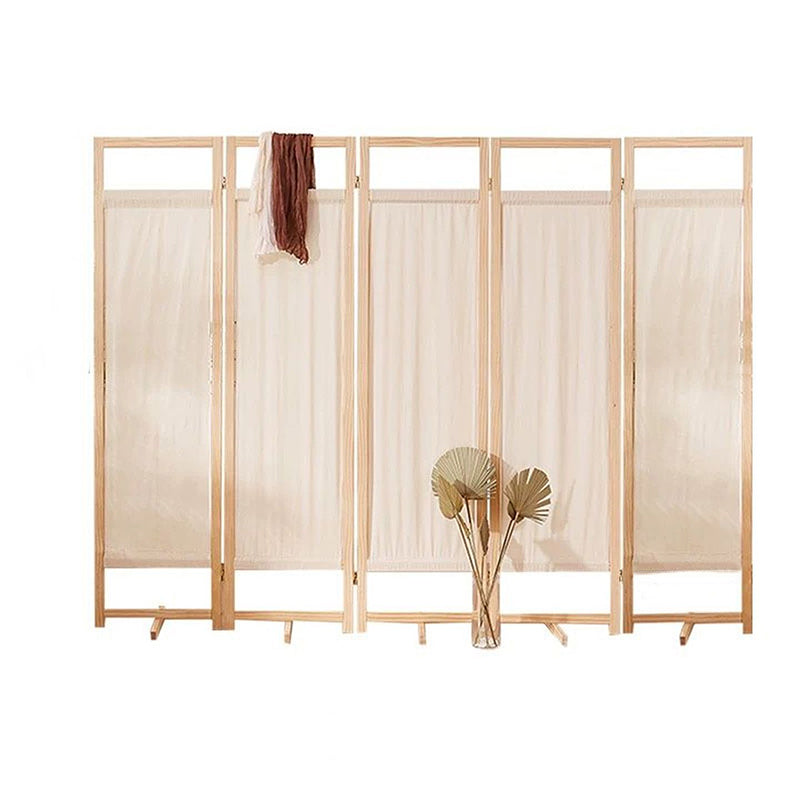 Sleek Modern Minimalist Rectangular Pine Wood Room Divider with Linen Panels for Living Room
