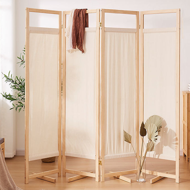 Sleek Modern Minimalist Rectangular Pine Wood Room Divider with Linen Panels for Living Room