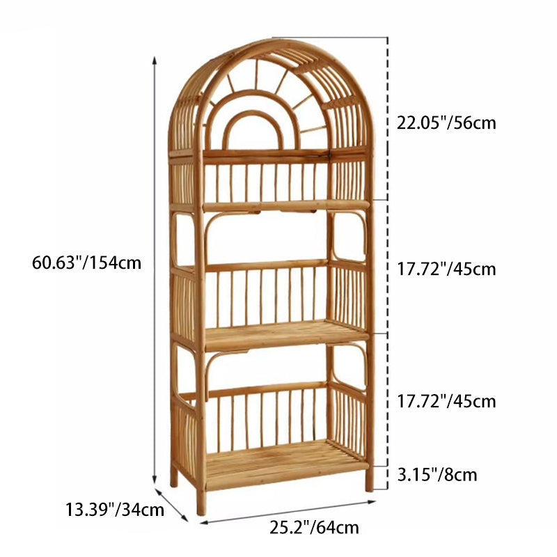 Coastal Contemporary 3-Tier Rattan Display Rack with Arched Rectangular Frame - Indonesian-Made for Living Room