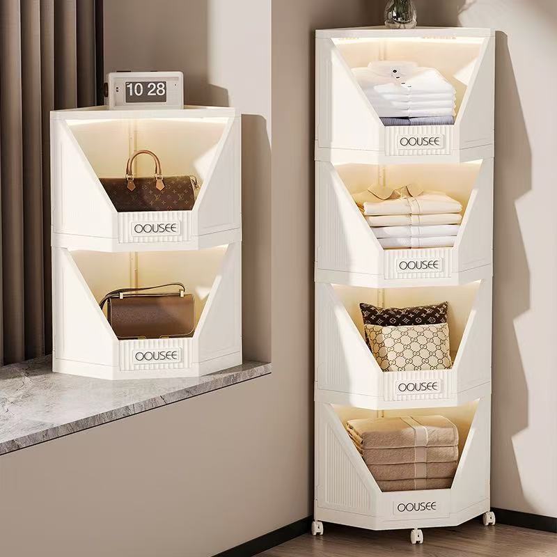 Modern Minimalist Square PP Movable Stackable Corner Shelf Unit – 2/3/4-Tier for Living Room
