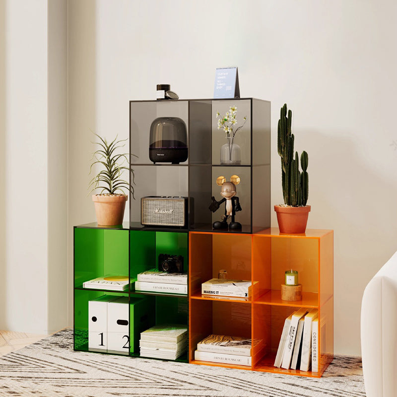 Modern Minimalist Acrylic Display Rack – Stackable 4-Cabinet Organizer with Square & Rectangular Design for Living Room