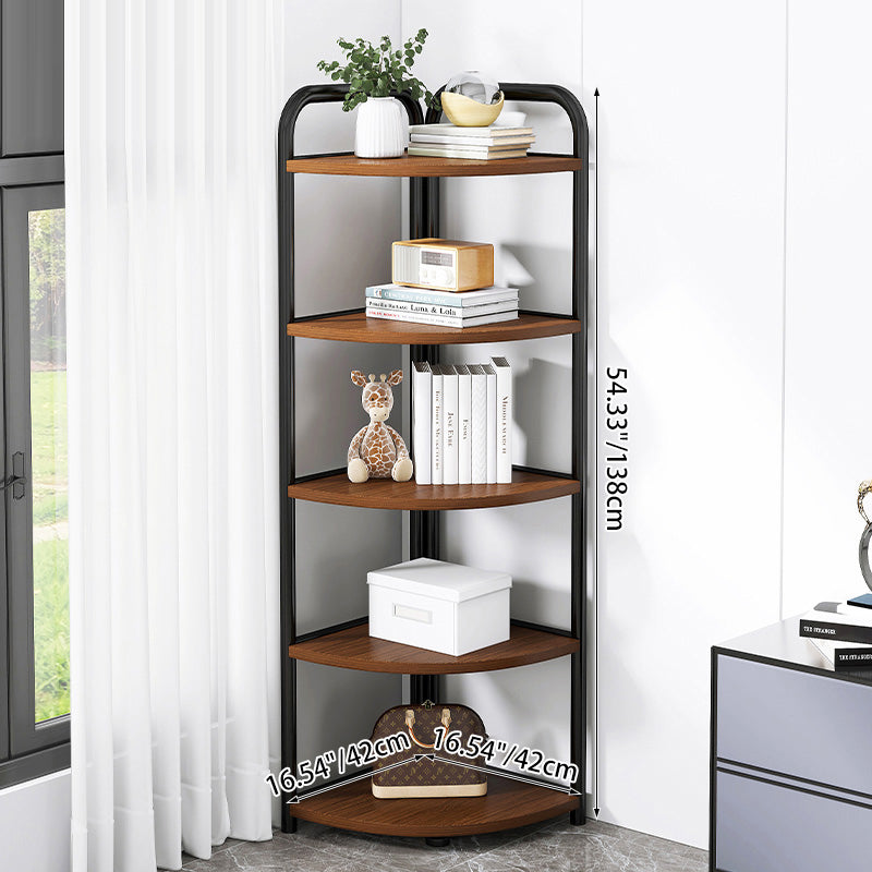 Modern Minimalist Fan-Shaped 5-Tier Corner Shelf Unit in MDF & Steel for Living Room