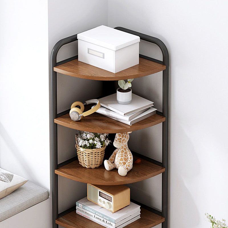 Modern Minimalist Fan-Shaped 5-Tier Corner Shelf Unit in MDF & Steel for Living Room