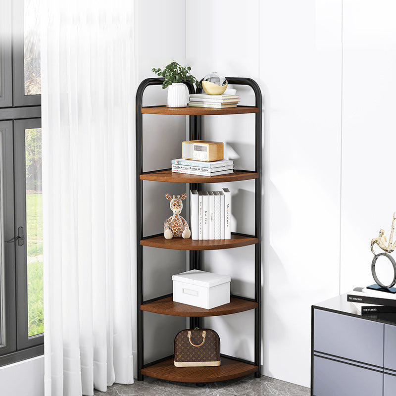 Modern Minimalist Fan-Shaped 5-Tier Corner Shelf Unit in MDF & Steel for Living Room