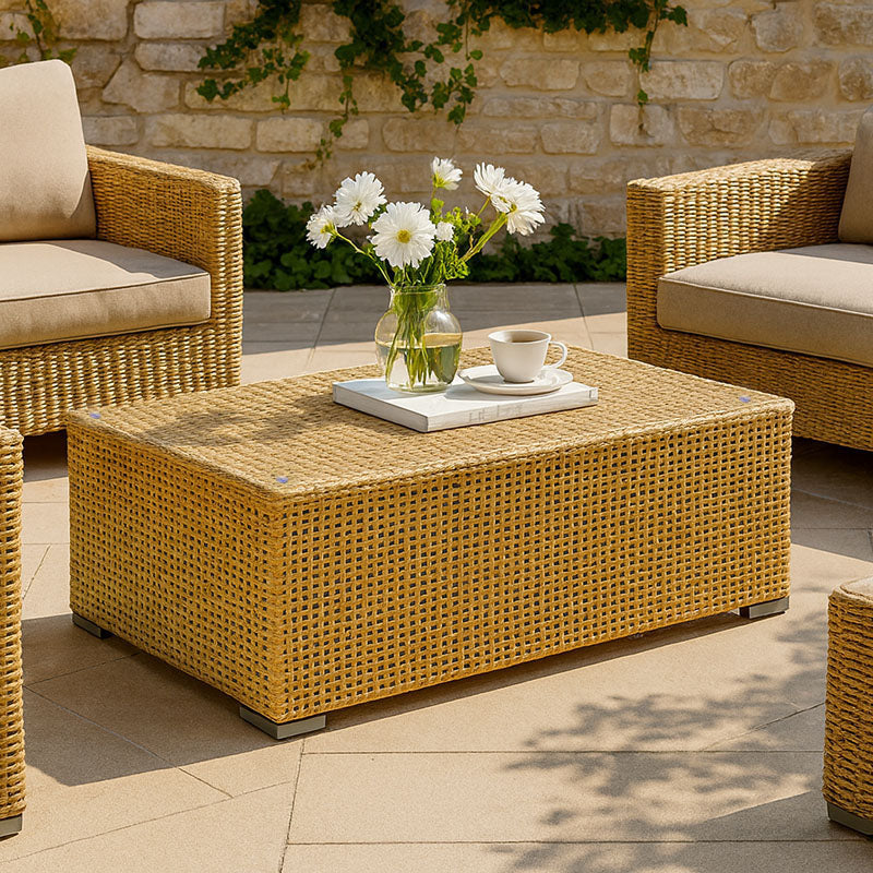 Rustic PE Rattan Weave Outdoor Coffee Table – 1-Tier Waterproof Design, Perfect for Patio & Garden