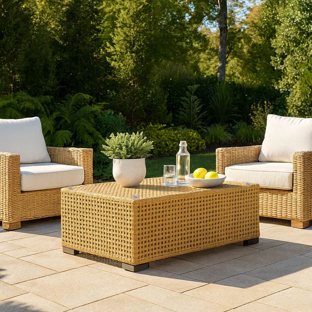 Rustic PE Rattan Weave Outdoor Coffee Table – 1-Tier Waterproof Design, Perfect for Patio & Garden