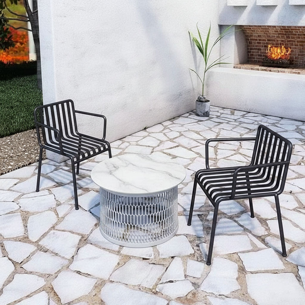 Waterproof Industrial Honeycomb Hollow Outdoor Coffee Table with 1-Tier Stoneware Top – Durable Patio & Garden Table