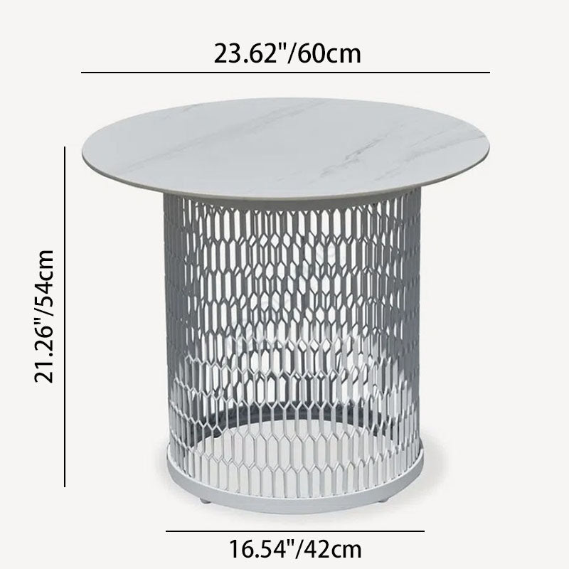 Waterproof Industrial Honeycomb Hollow Outdoor Coffee Table with 1-Tier Stoneware Top – Durable Patio & Garden Table