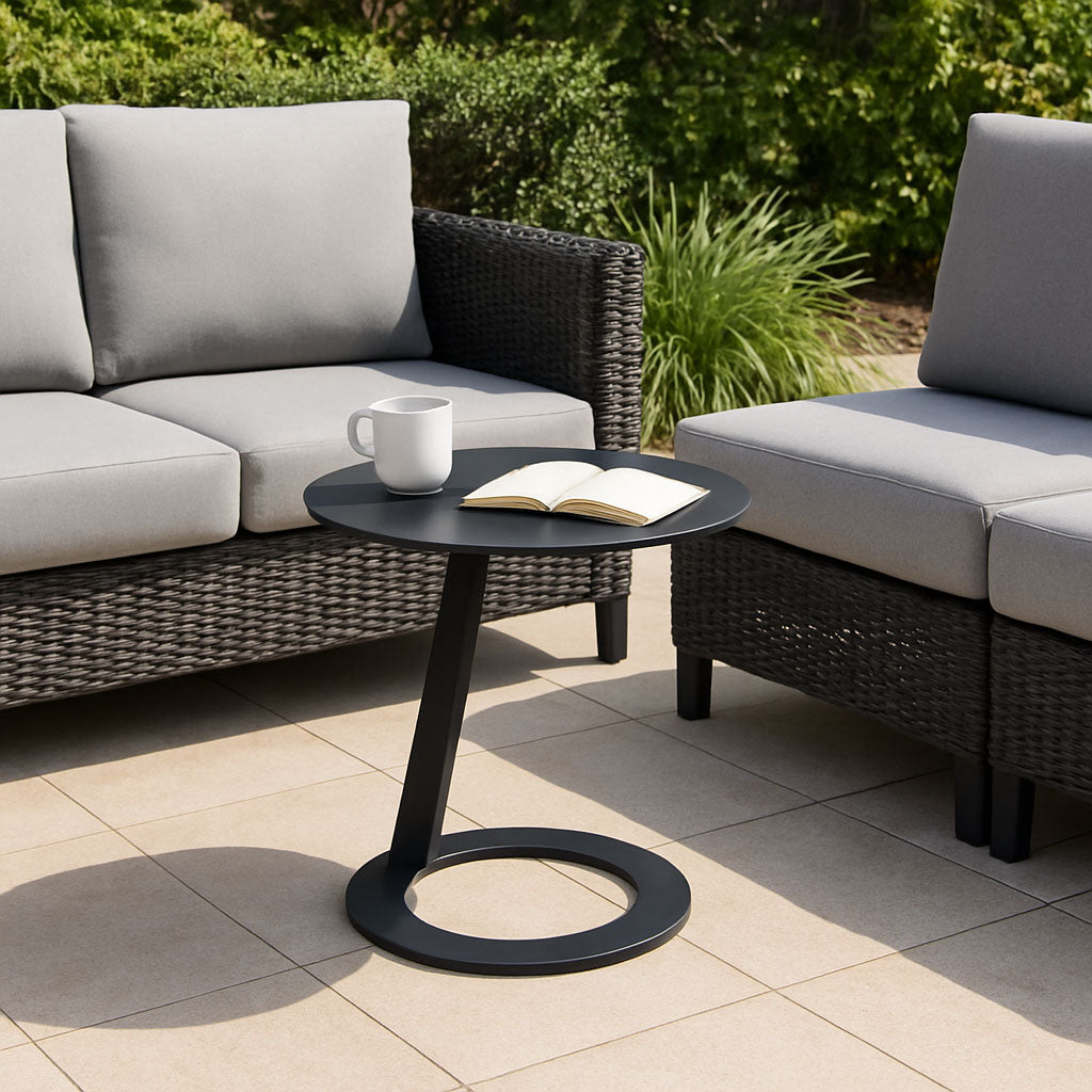 Corrosion-Resistant Round Outdoor End Table – Minimalist 1-Tier Design with Durable Aluminum Frame for Garden & Balcony