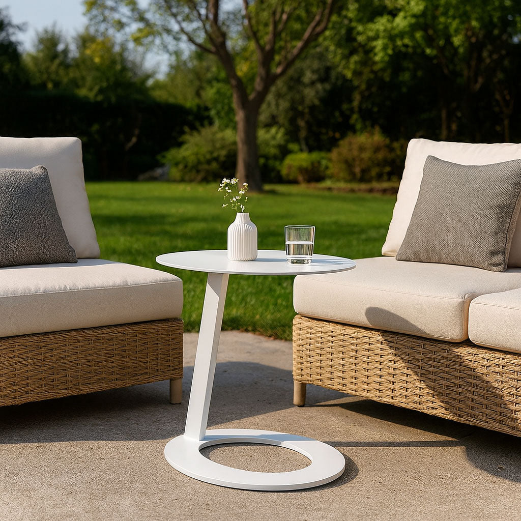 Corrosion-Resistant Round Outdoor End Table – Minimalist 1-Tier Design with Durable Aluminum Frame for Garden & Balcony