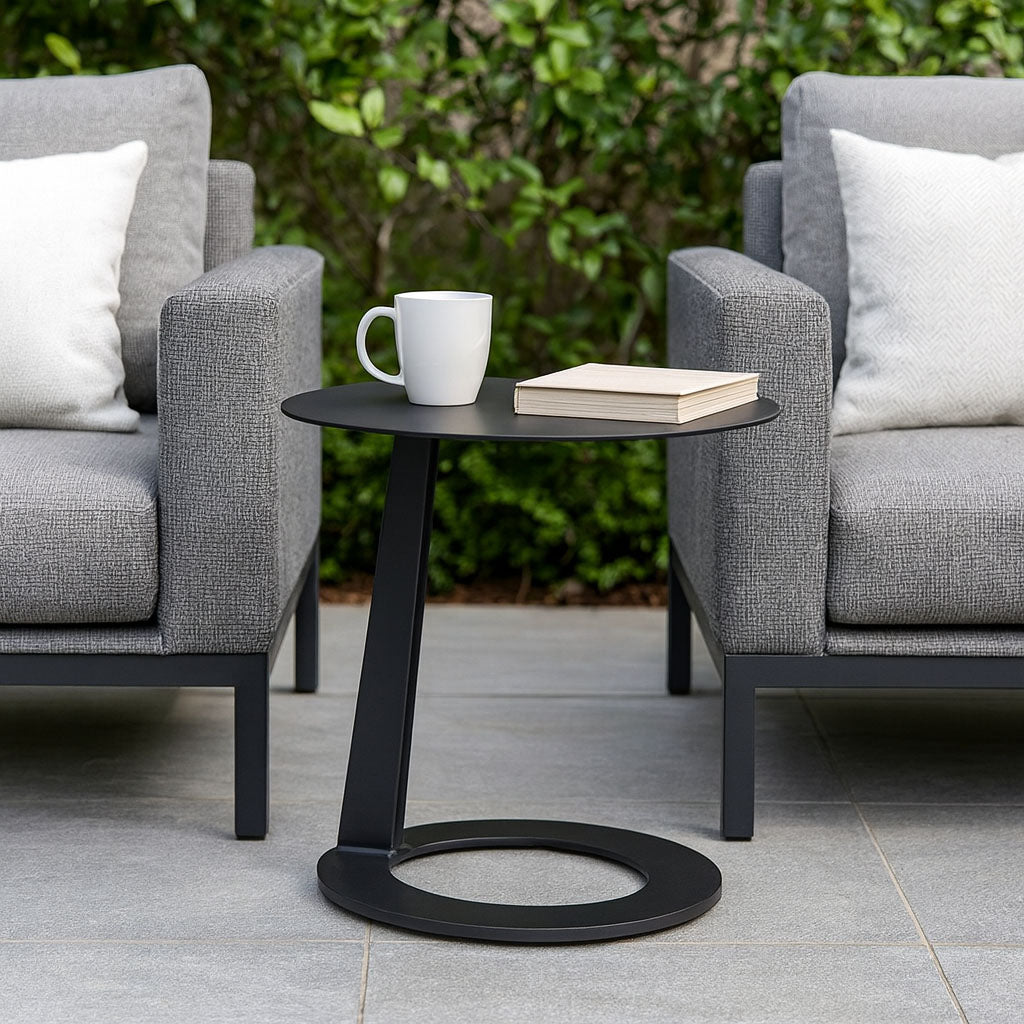 Corrosion-Resistant Round Outdoor End Table – Minimalist 1-Tier Design with Durable Aluminum Frame for Garden & Balcony