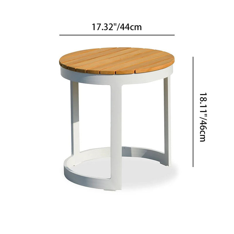 Weather-Resistant Rustic Teak Wood Outdoor End Table with 1-Tier Sturdy Steel Frame for Patio & Garden