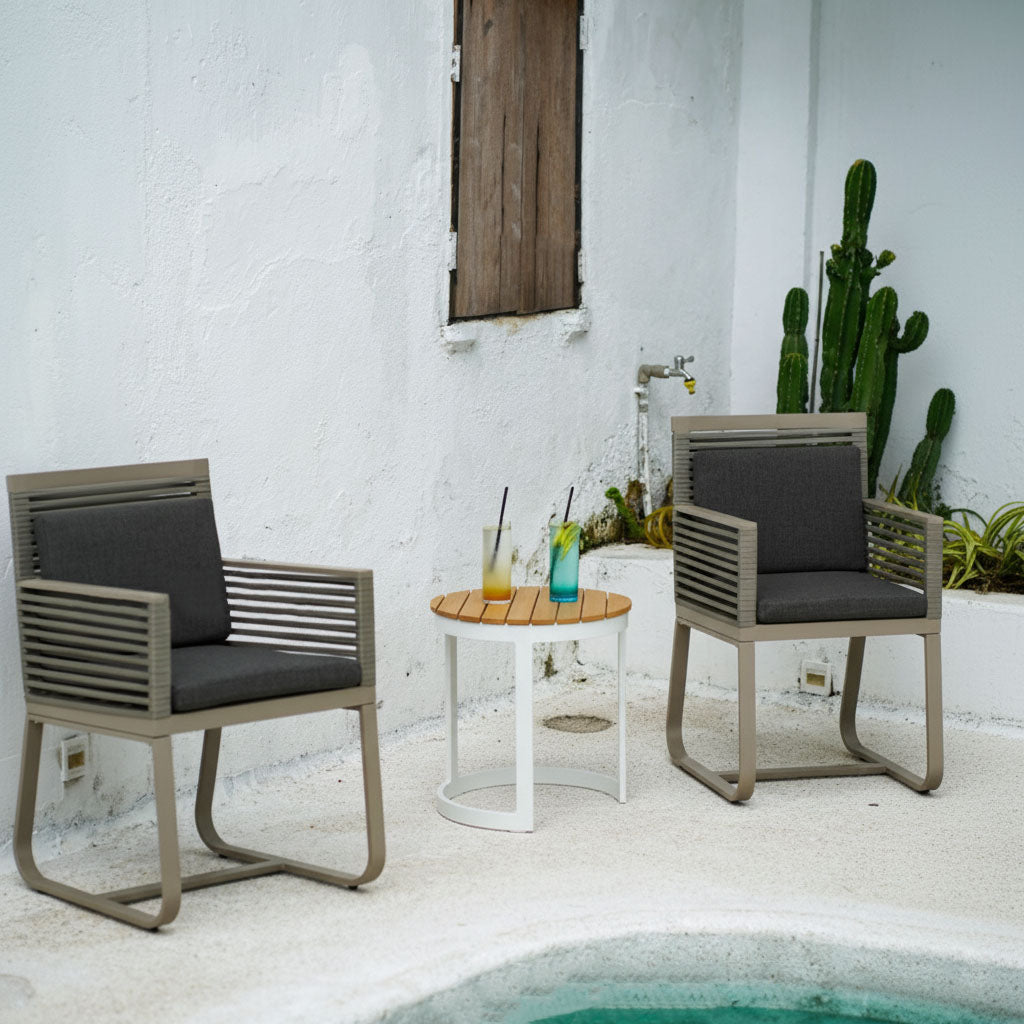 Weather-Resistant Rustic Teak Wood Outdoor End Table with 1-Tier Sturdy Steel Frame for Patio & Garden
