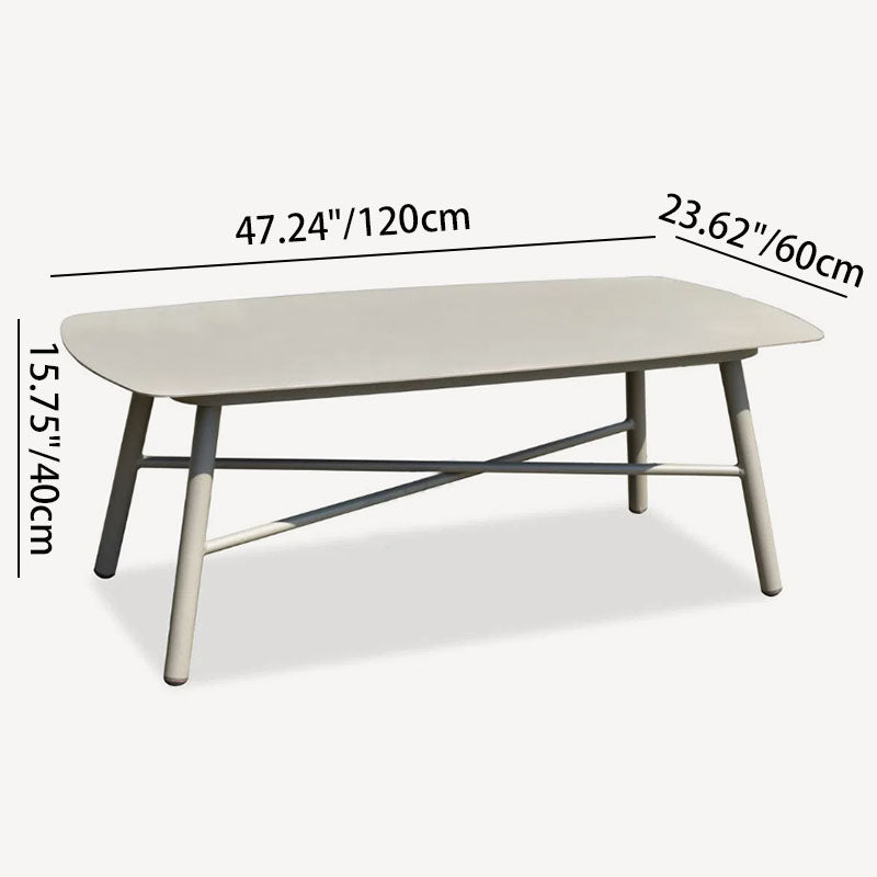 Industrial Rectangular Outdoor Coffee Table with Rounded Edges – Sturdy 4-Leg Aluminum Frame for Patio & Garden