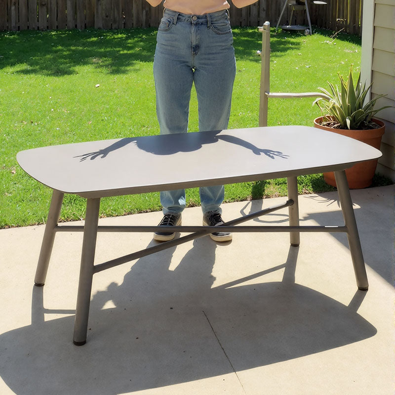 Industrial Rectangular Outdoor Coffee Table with Rounded Edges – Sturdy 4-Leg Aluminum Frame for Patio & Garden