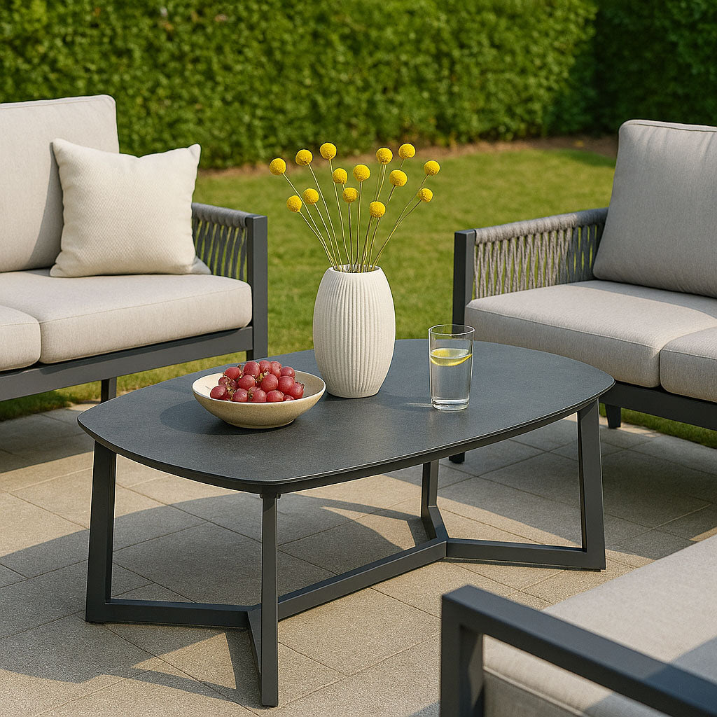 Premium Rust-Resistant Rectangular Outdoor Coffee Table with a 1-Tier Spacious Stoneware Top for Balcony & Garden
