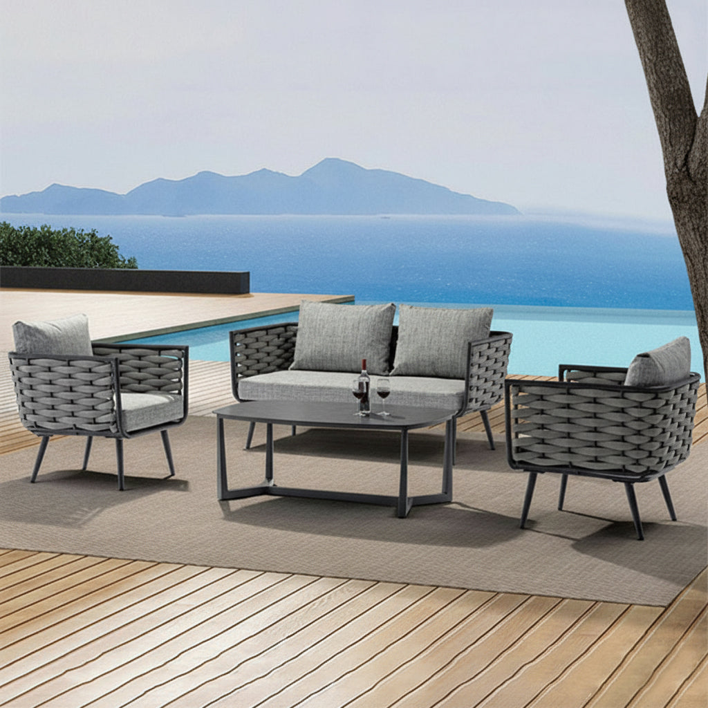Premium Rust-Resistant Rectangular Outdoor Coffee Table with a 1-Tier Spacious Stoneware Top for Balcony & Garden