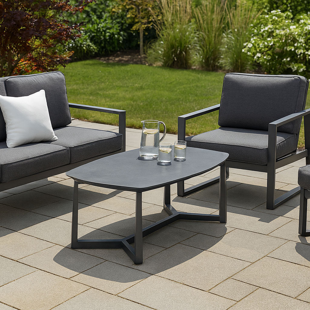 Premium Rust-Resistant Rectangular Outdoor Coffee Table with a 1-Tier Spacious Stoneware Top for Balcony & Garden