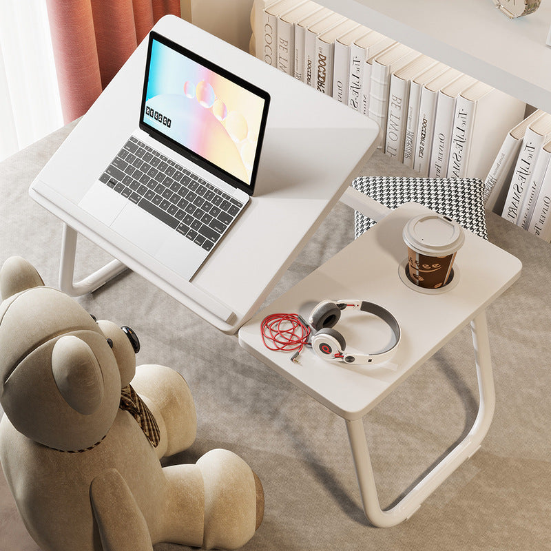 Nordic Contemporary Desk – Carbon Steel & MDF, Rectangular, Foldable, Angle-Adjustable, 2-Tray Saucer, Ideal for Study