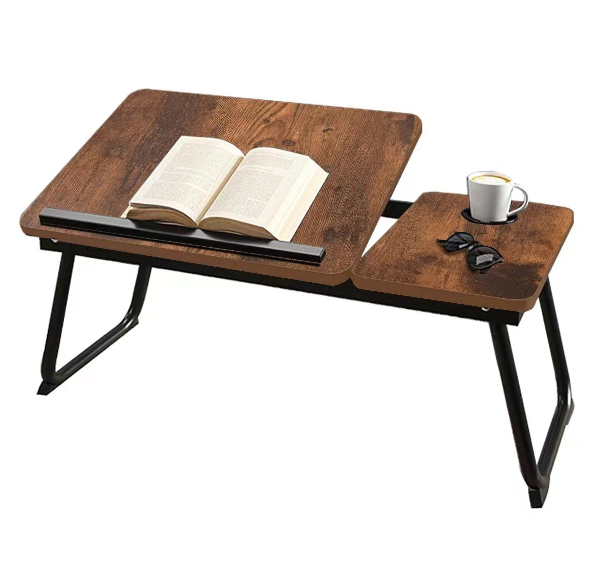 Nordic Contemporary Desk – Carbon Steel & MDF, Rectangular, Foldable, Angle-Adjustable, 2-Tray Saucer, Ideal for Study