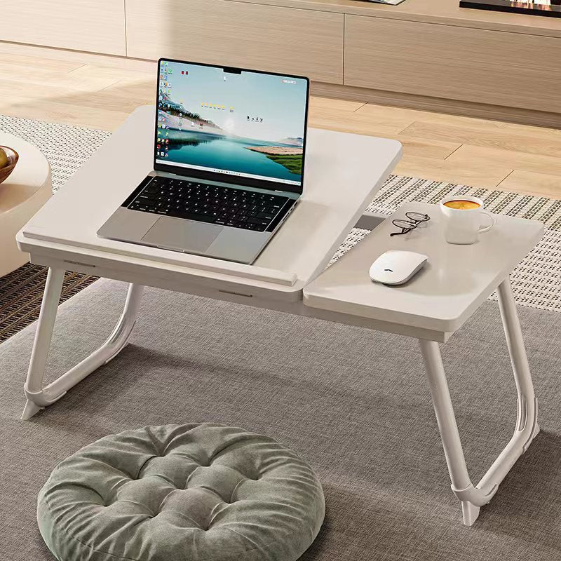 Nordic Contemporary Desk – Carbon Steel & MDF, Rectangular, Foldable, Angle-Adjustable, 2-Tray Saucer, Ideal for Study