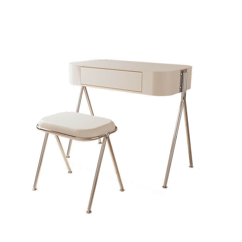 Modern Minimalist MDF & Stainless Steel Rectangular Makeup Vanity with Stool — 1-Drawer Vanity Table for Bedroom