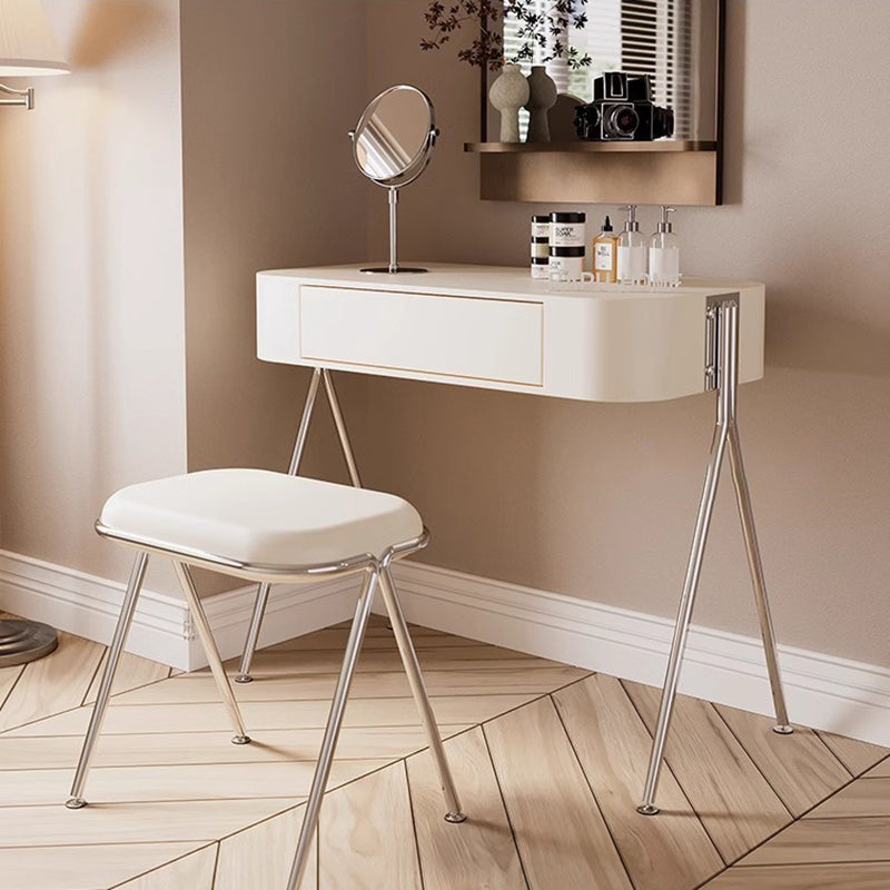 Modern Minimalist MDF & Stainless Steel Rectangular Makeup Vanity with Stool — 1-Drawer Vanity Table for Bedroom