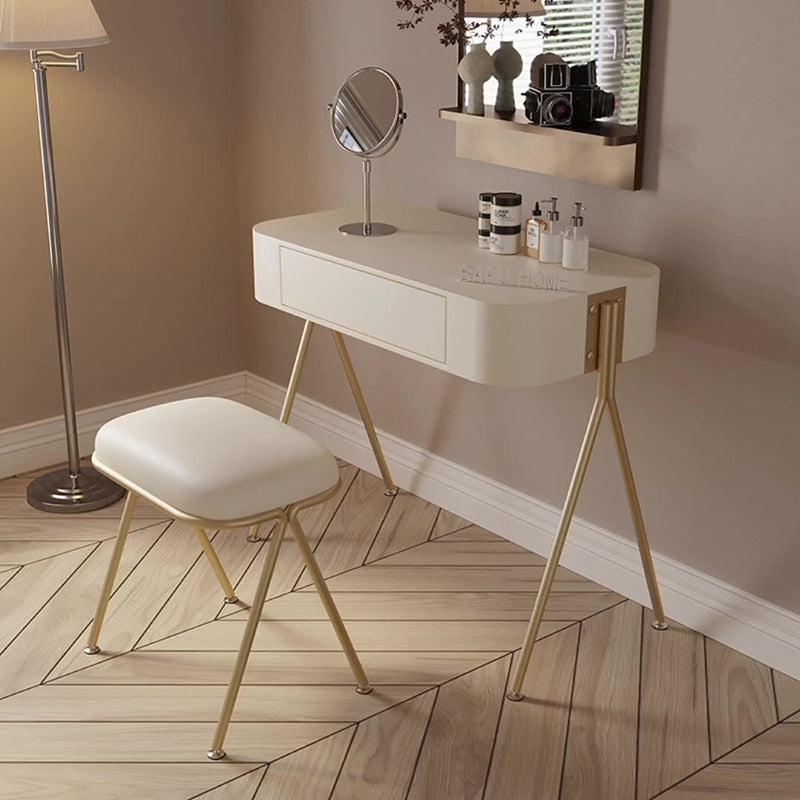 Modern Minimalist MDF & Stainless Steel Rectangular Makeup Vanity with Stool — 1-Drawer Vanity Table for Bedroom