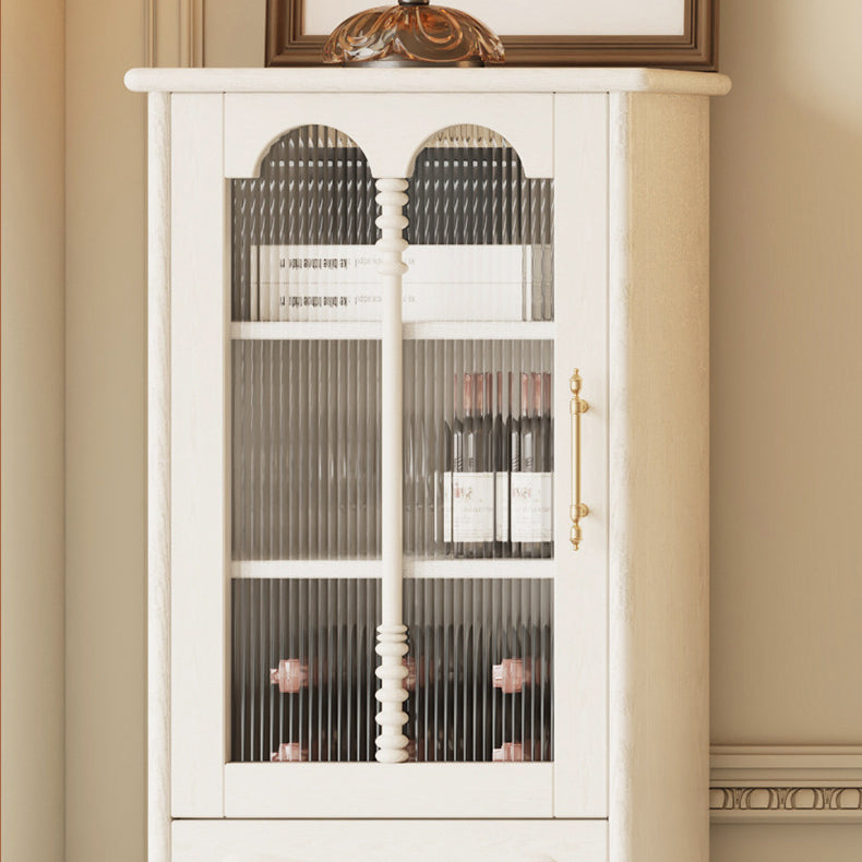 Traditional French Oak Striped Glass Arch-Door Console with Roman Column, Rectangular 2–3-Tier Side Table Cabinet for Living Room