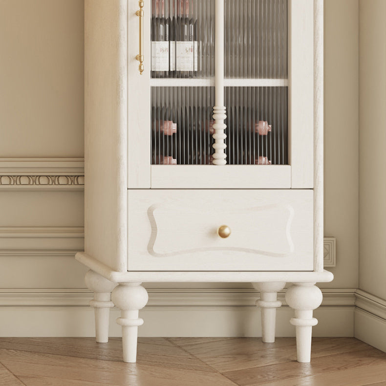 Traditional French Oak Striped Glass Arch-Door Console with Roman Column, Rectangular 2–3-Tier Side Table Cabinet for Living Room
