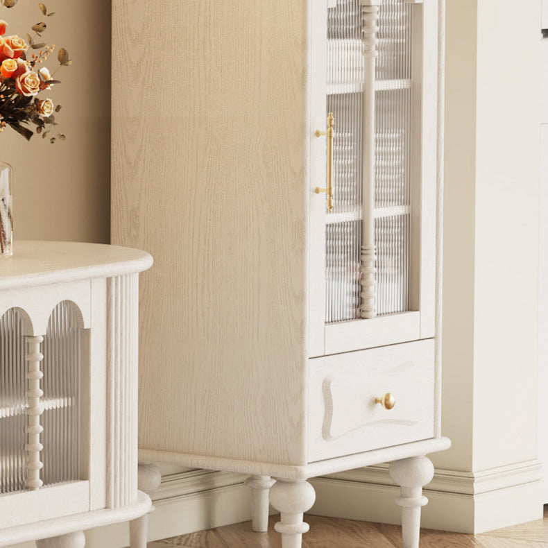 Traditional French Oak Striped Glass Arch-Door Console with Roman Column, Rectangular 2–3-Tier Side Table Cabinet for Living Room