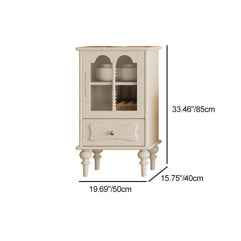 Traditional French Oak Striped Glass Arch-Door Console with Roman Column, Rectangular 2–3-Tier Side Table Cabinet for Living Room