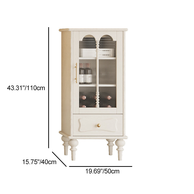 Traditional French Oak Striped Glass Arch-Door Console with Roman Column, Rectangular 2–3-Tier Side Table Cabinet for Living Room