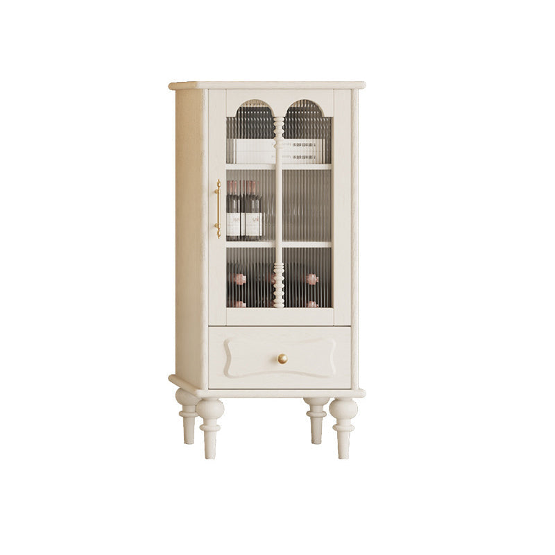 Traditional French Oak Striped Glass Arch-Door Console with Roman Column, Rectangular 2–3-Tier Side Table Cabinet for Living Room