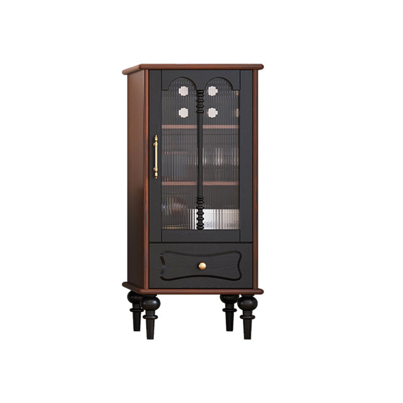 Traditional French Oak Striped Glass Arch-Door Console with Roman Column, Rectangular 2–3-Tier Side Table Cabinet for Living Room